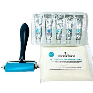 5 NEW We R Memory Keepers Letterpress Ink & Roller & Cleaning Cloths Pink Blue